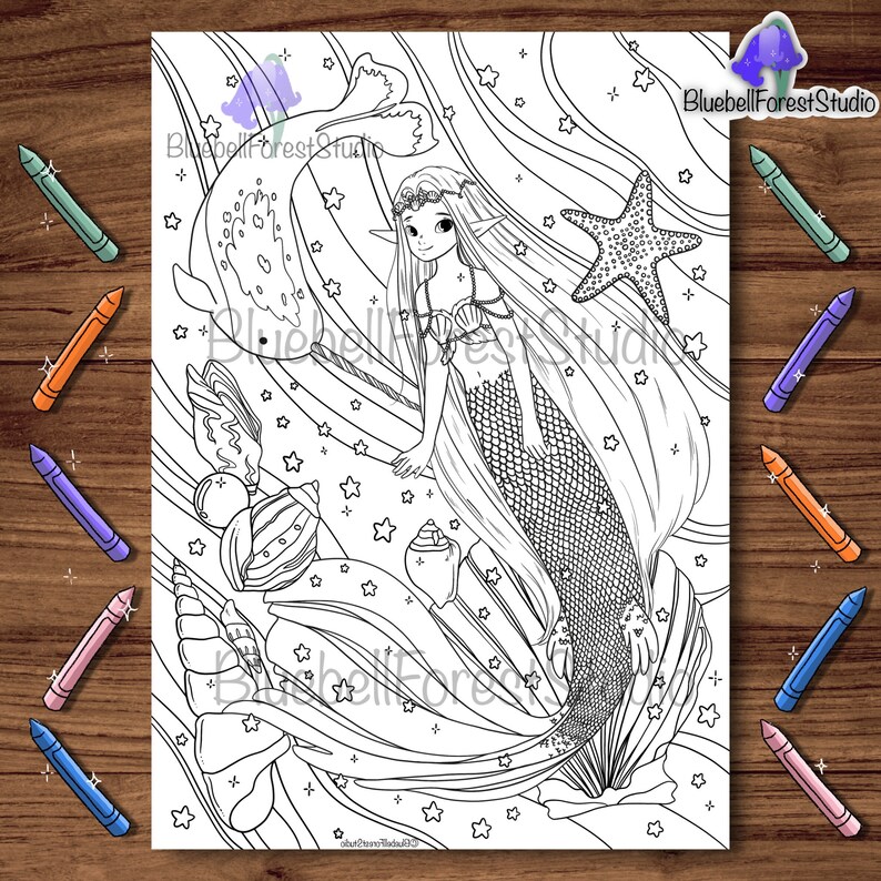 Under The Sea Mermaid Narwhal Coloring Page Digital Download Etsy