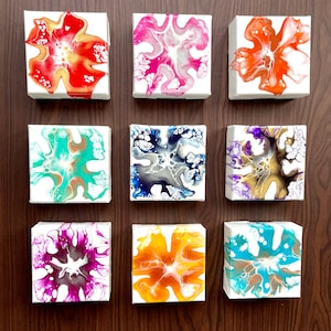 Acrylic Pour Canvas, Bloom Technique - Set of 9