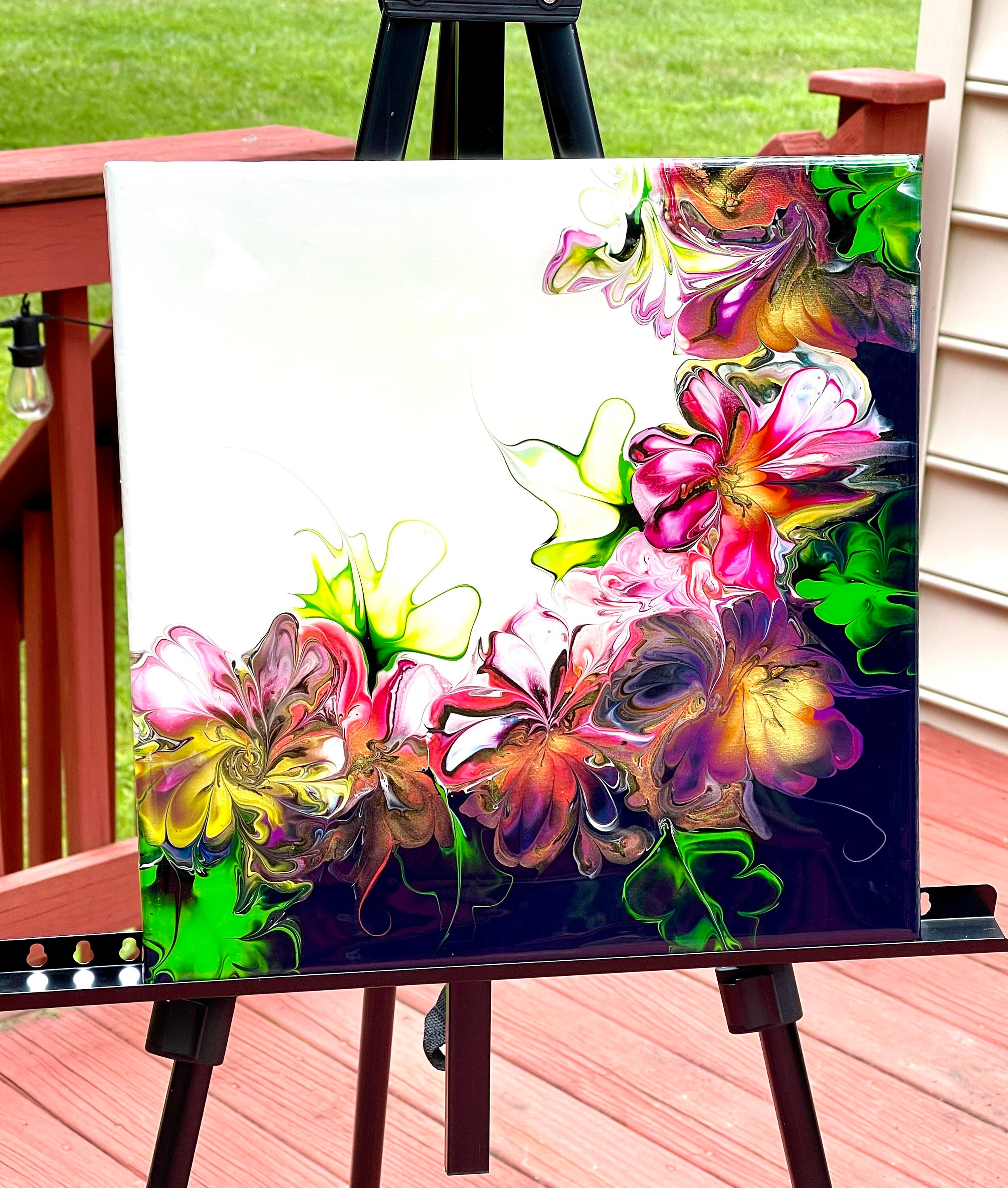 Acrylic Pour Canvas Modified Bloom Technique Epoxy Resin Etsy