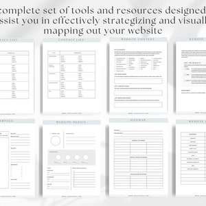 May include: A set of printable worksheets to help you plan and design your website. The worksheets include sections for contact lists, website content, sitemaps, and website budgets.