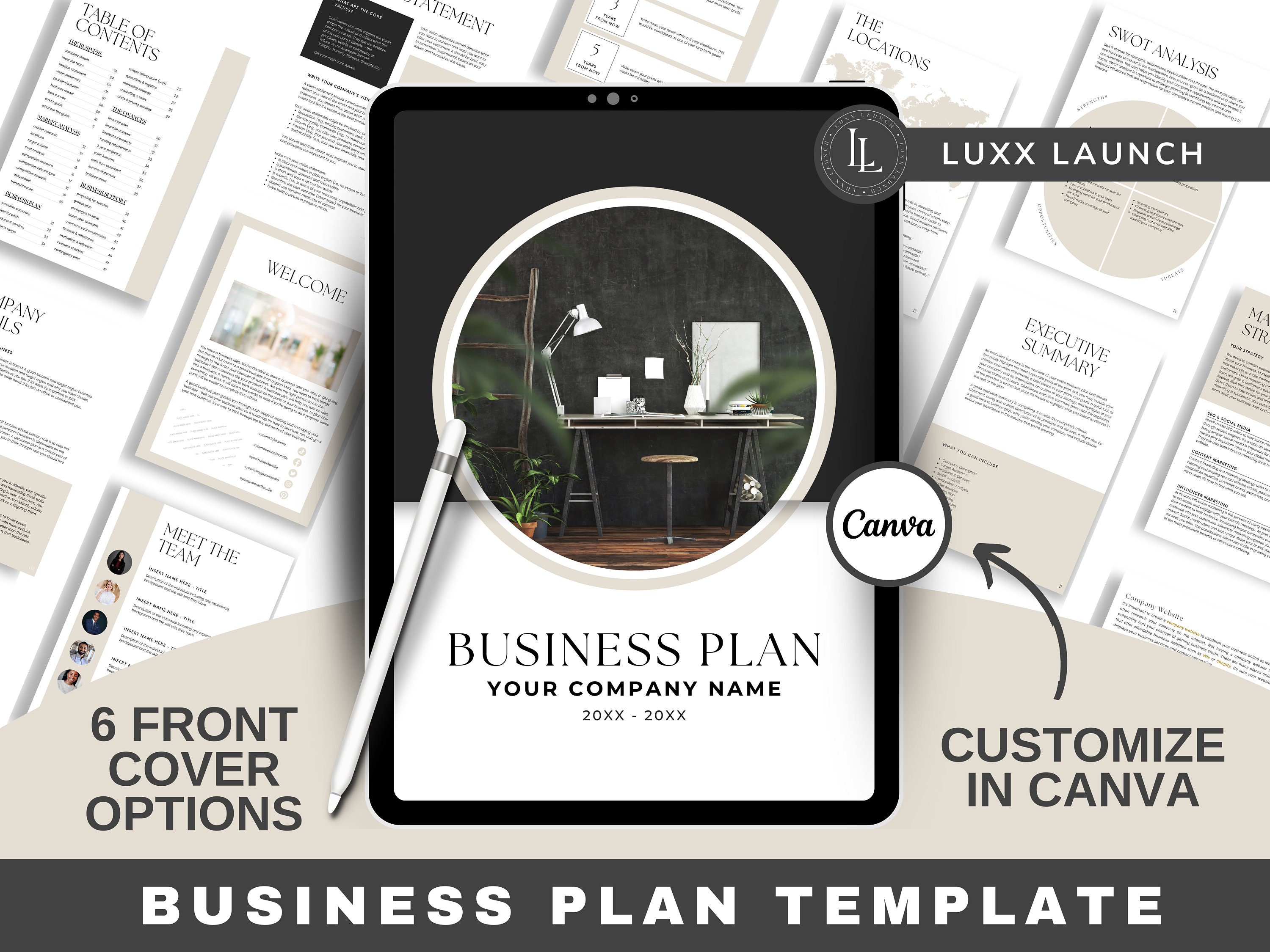 Elegant Business Plan Template, Business Plan Workbook, Customizable Business Plan, Canva Template Business Plan, Small Business Plan