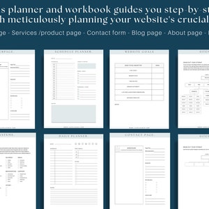 May include: A printable worksheet with a light blue background and black text. The worksheet is divided into sections for website planning, including webpage, schedule planner, website goals, and sitemap.