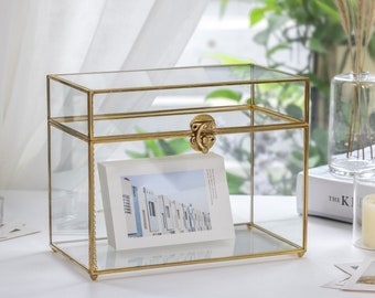 Handmade Vintage Geometric Glass Card Box Organizer Terrarium with Latch for Wedding Reception