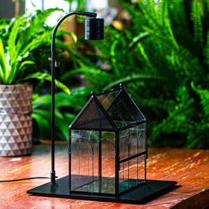 Handmade Twisted Wire House Shape Glass Geometric Terrarium with LED Light Set, Jumping Spider/Snail Terrarium, Jumping Spider Enclosure