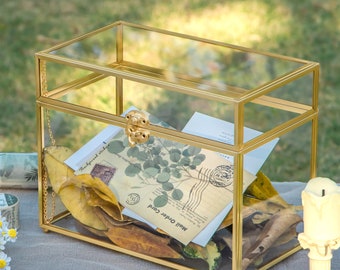 Handmade Vintage Geometric Glass Card Box Organizer Terrarium with Latch for Wedding Reception, Postbox, Graduation Card Box