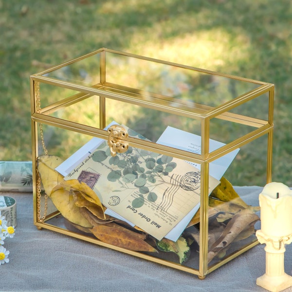 Handmade Vintage Geometric Glass Card Box Organizer Terrarium with Latch for Wedding Reception, Postbox, Graduation Card Box