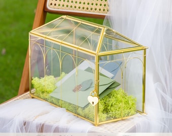US Domestic Handmade Large Gold Wedding Card Box with Slot and Lock, Size Large, for Reception, Custom-made Accepted (Box and Lock Only)