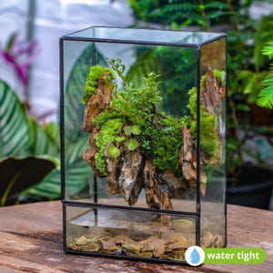Handgefertigtes 8x12 &#39;&#39; WaterTight Glasterrarium mit Tür, Gewächshaus mit LED Wachsen Lampe, für Pflanzen Landschaften (Pflanzen Nicht Enthalten)