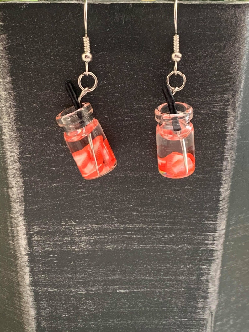 sliced strawberry milk tea earrings