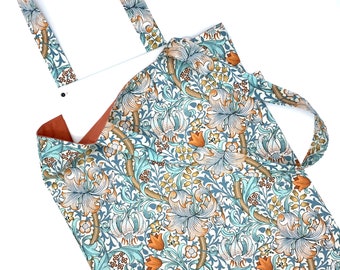 Morris & Co Fabric Tote Shopper Bag/ Double Layer and Inside Pocket/ Weekend Tote/ Orange Lily Pattern/ Gifts for Her/ Eco-Friendly