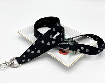 Teachers Lanyard /Optional Personalization Service and Breakaway /Silver Dots on Black /ID Badge Holder /Gifts Idea for Teacher, Nurse