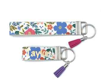 Rifle Paper co. Personalizable Wristlet or Mini Key Fob  w/ Tassel Charm & Cotton Webbing /Primavera Collection/ Personalized Gifts Idea