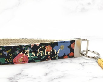 Rifle Paper co. Personalizable Wristlet or Mini Key Fob  w/ Tassel Charm & Cotton Strap /Primavera Collection / Personalized Gifts for Women