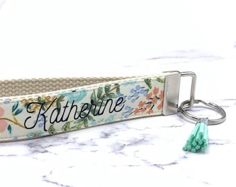 Rifle Paper Key Fob Wristlet or Mini-size /Optional Personalization Service /Tassel Charm /Cotton Webbing /Amalfi Collection /Gifts for Her