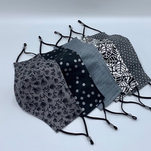 RESTOCK*Black & Gray Pre-washed Premium Cotton Mask/ 2(Reversible) or 3(Filter Pocket) Layer/ Nose wire/ Adjustable elastic/ Anti-fog
