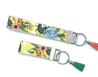 Rifle Paper co. Personalizable Wristlet or Mini Key Fob w/ Tassel Charm/ Cotton Webbing Strap/ Yellow  Primavera/ Personalized Gifts for Her