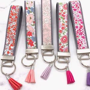 Liberty London Key Fob Wristlet or Mini size/ Optional Personalization Service/ Tassel Charm/ Cotton Webbing/ Personalized Gifts for Her