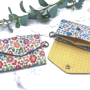 Tarjetero pequeño Liberty de tela de lino / Doble bolsillo / Personalización opcional / Portadocumentos / Tarjetero con cordón / Regalos personalizados