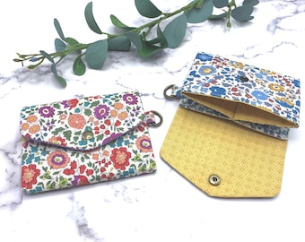 Liberty LINEN Fabric Mini-Size Card Wallet /Double Pocket /Optional Personalization Service /ID Purse /Lanyard ID Wallet /Personalized Gifts