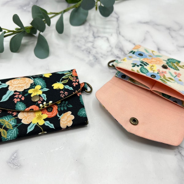 NEW*Rifle Paper Fabric Mini-Size Card Wallet /Double Pocket /Optional Personalization /Card, ID purse /Lanyard ID Wallet /Personalized Gifts