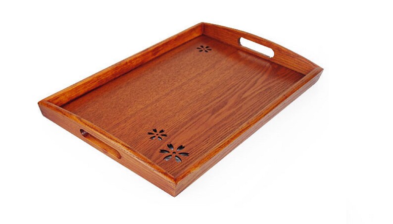 Carve Wood Rectangle Tray Cherry Wooden Snack Tray Solid Wood Serving Tray hollow Tray Hand Paint Wood Plate