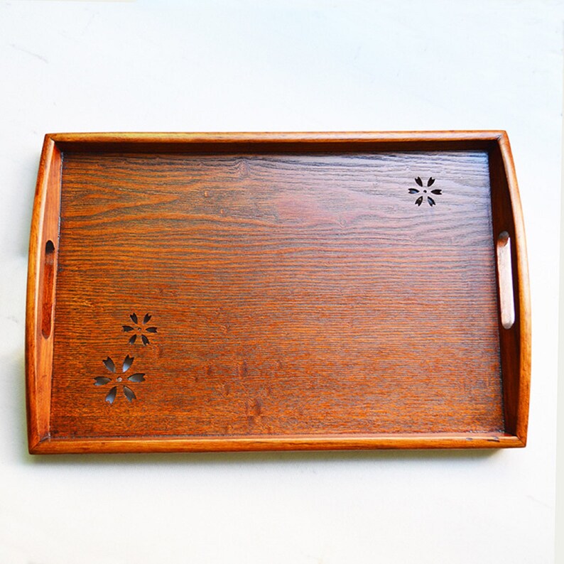 Carve Wood Rectangle Tray Cherry Wooden Snack Tray Solid Wood Serving Tray hollow Tray Hand Paint Wood Plate