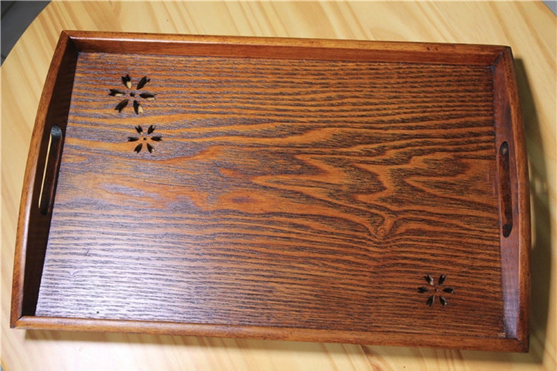 Carve Wood Rectangle Tray Cherry Wooden Snack Tray Solid Wood Serving Tray hollow Tray Hand Paint Wood Plate