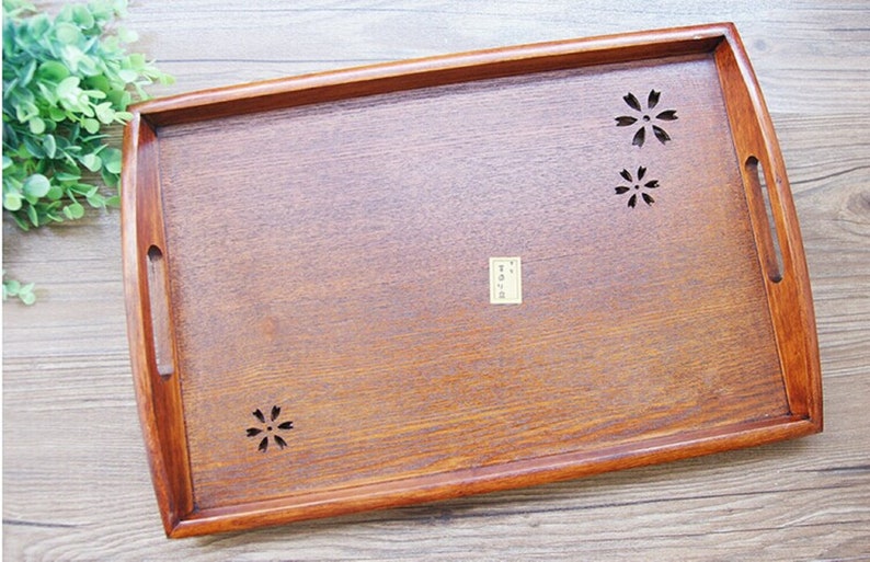 Carve Wood Rectangle Tray Cherry Wooden Snack Tray Solid Wood Serving Tray hollow Tray Hand Paint Wood Plate