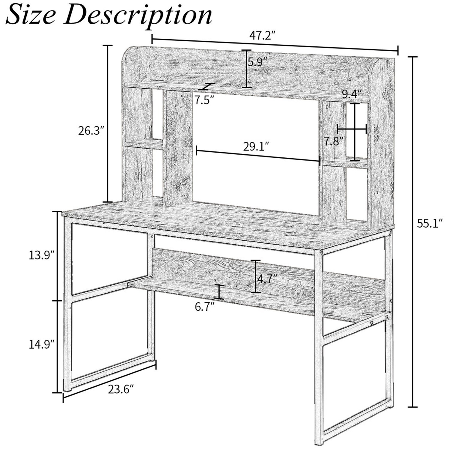 47 inch Rustic Office Desk Modern Writing Desk with Storage Etsy