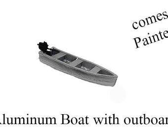 HO Scale BOAT Aluminum Boat with Outboard Motor Finished