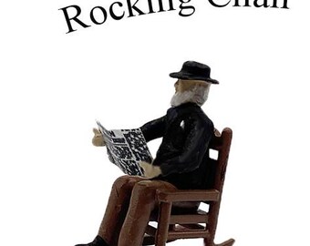 Personnes à l'échelle O, vieil homme dans un fauteuil à bascule, fini de lire le papier