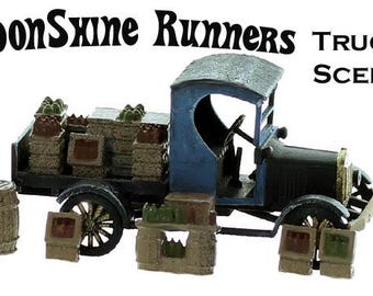 HO Scale 1920s-30s era MOONSHINE Runners Truck Scene Finished Set