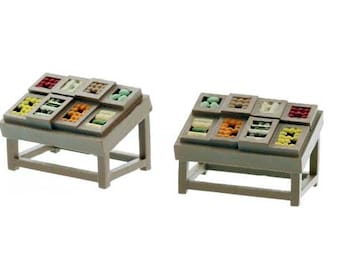 Lot de 2 tables de vente de fruits et légumes à l'échelle N
