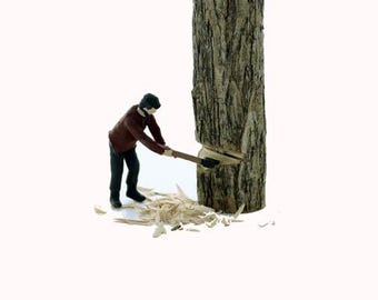 HO Scale Logging Figure Chopping Down Tree Finished Figure
