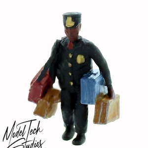 N Scale Railroad Porter Loaded with Luggage Finished Figure