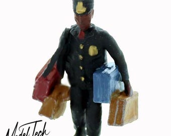 N Scale Railroad Porter Loaded with Luggage Finished Figure