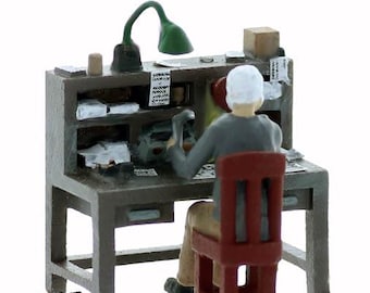 HO Scale Train Dispatcher at his Desk Working Finished Set