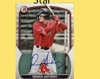 Roman Anthony Autographed 2023 Topps Baseball Card Boston Red Sox signed in Blue