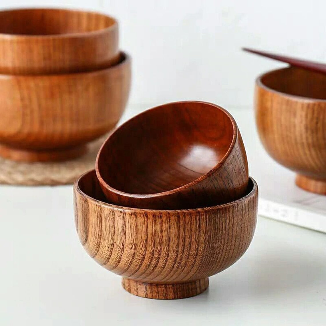 Wooden Bowl Japanese Style Wood Rice Soup Bowl Classical Etsy
