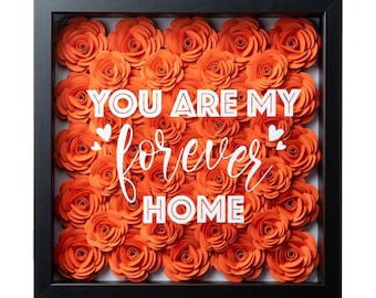 Orange Roses Flower Shadow Box 25x25cm - Personalized gift, Shadowbox flower, Photo frame present, Paper flower, Rose frame, Flower frame