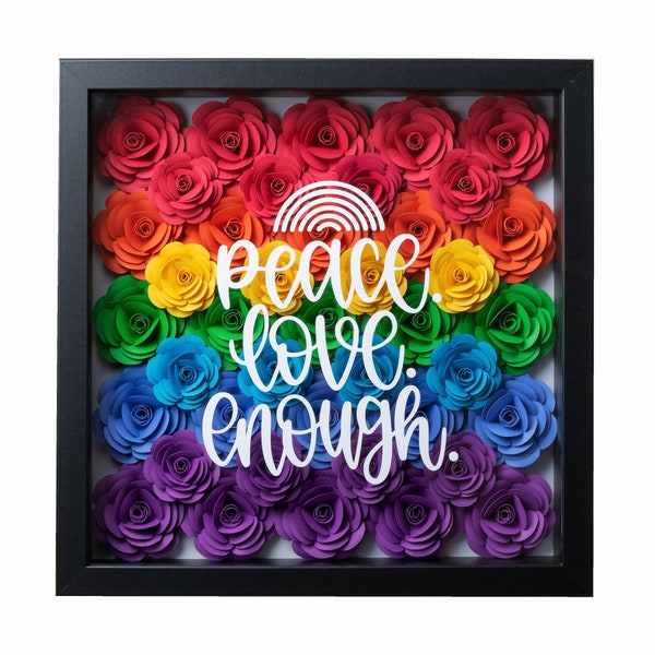 Rainbow Pride Flower Shadow Box 25x25cm - Personalized gift, Shadowbox flower, Photo frame present, Paper flower, Rose frame, Flower frame