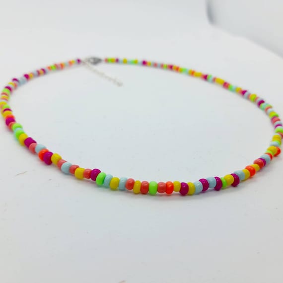Neon Bead Necklace. Rave Necklace Bright Little Minimalist Etsy