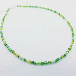 Green beaded necklace. Seed bead Mixed glass beads in assorted green hues. Emerald, forest, mint, racing, lime green necklace .