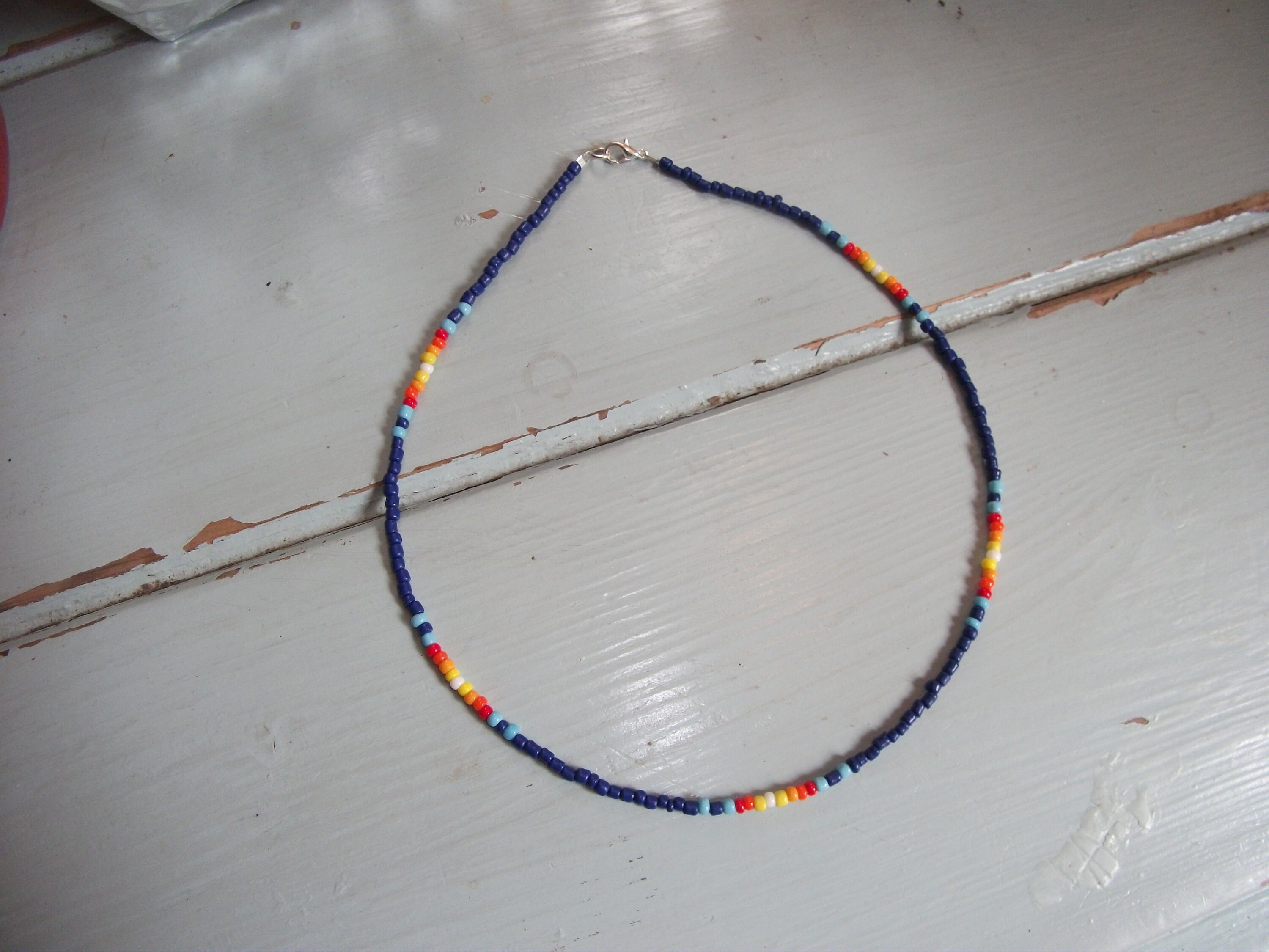 Sunset Herringbone Beaded Rope Necklace Blue