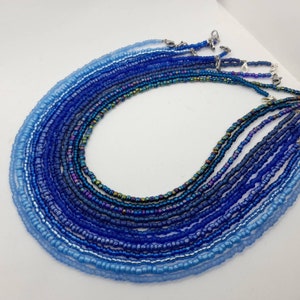 Blue necklace, Pick your blue, Cornflower, denim, navy or sky. Different finishes and hues compliment all skin tones and wardrobe choices.