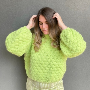 Apple Pie Pullover Bubble Stitch Digitales Strickmuster. Nur mit englischem Muster.