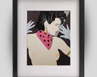 PATRICK NAGEL Untitled #119 Vintage 1980s Retro Art Deco Framed Matted Art Print Wall Decor Ready to Hang