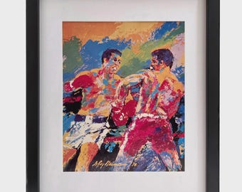 LEROY NEIMAN "Ali vs. Spinks" Lámina firmada enmarcada de arte deportivo de boxeo para decoración de pared