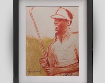 LEROY NEIMAN Tiger Woods Plato Firmado Lámina de Leyendas del Golf Recién Enmarcada Decoración de Pared