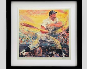 Lámina firmada de Leroy Neiman "Mickey Mantle" para colgar en la pared. Lámina decorativa de béisbol enmarcada. Lista para colgar.